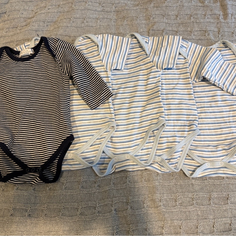 5 Kissy Kissy Navy and Light Blue Striped Bodysuits